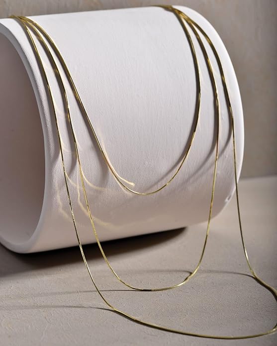 NECOCY 14K Gold Plated Necklaces for Women, Dainty Gold Herringbone Choker Necklace Thin Layered Snake Chain Jewelry for Gifts