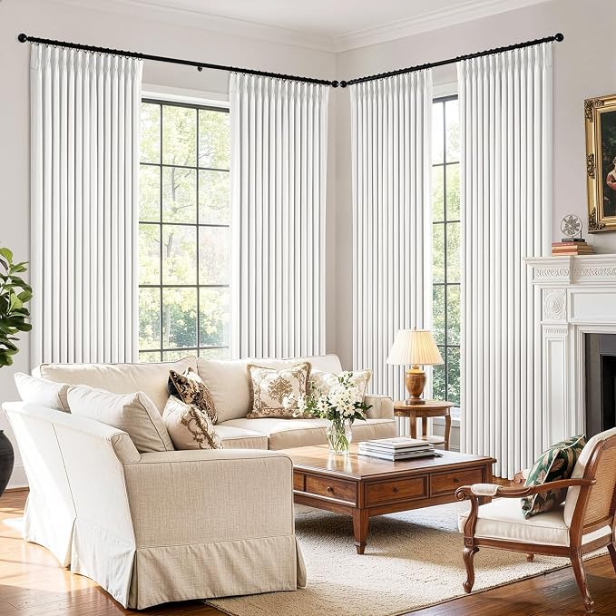 MIULEE Pinch Pleated 100% Blackout Curtains 40"x84" Long White 4 Panels Set | Thick Linen, Memory Trained Pleat, Back Tab Double Layer Drapes, Thermal Insulated, Curtain for Bedroom Living Room Darkening