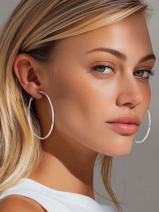 KeyStyle Gold Hoop Earrings for Women, Stainless Steel Hoops Earring Lightweight Loops, 2 mm Thick Hypoallergenic Circle Endless Thin Hoop (20/30/40/50/60/70/80/90/mm)