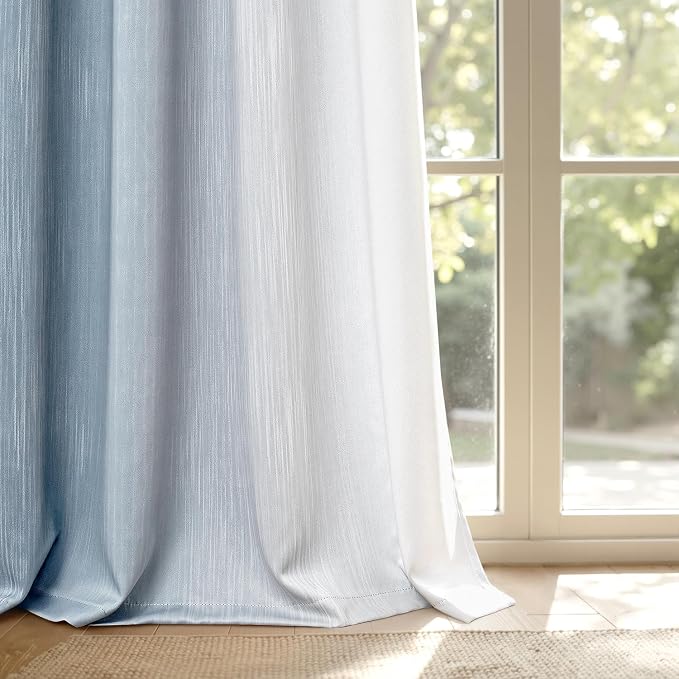 MIULEE Chambray Blue and Greyish White Ombre Blackout Curtains, Full Room Darkening Thermal Insulated 90 Inches Long Drapes for Bedroom/Living Room Grommet Window Treatments Modern 52Wx90L, Set of 2