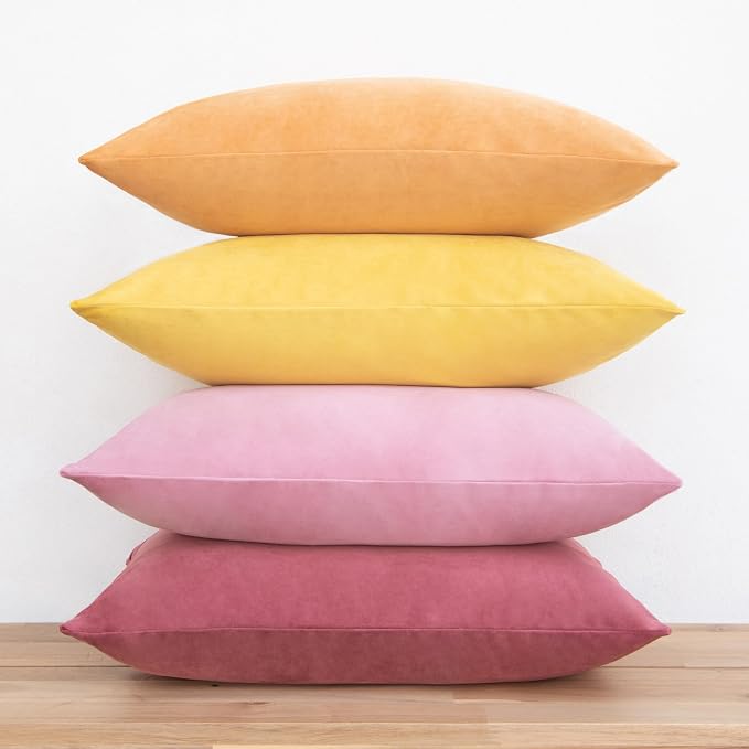 MONDAY MOOSE Decorative Throw Pillow Covers Cushion Cases, Set of 4 Soft Velvet Modern Designs, Mix and Match for Home Decor, Pillow Inserts Not Included (12x20 inch, Yellow/Pink)