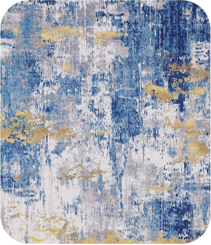 RELEANY Washable Area Rugs 8ft Non-Slip Modern Abstract Soft for Living Room Entryway Bedroom Kitchen, Print Pattern, Grey Blue Gold/Golden
