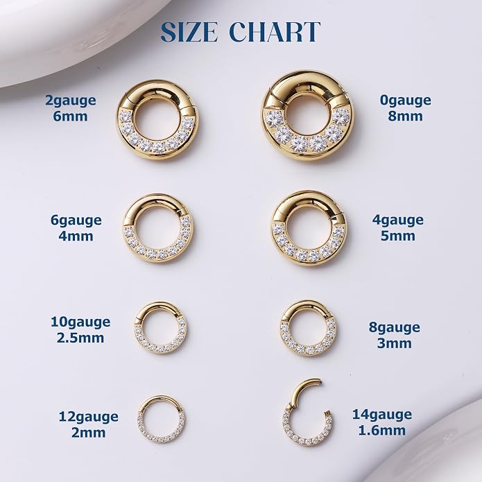 BodyBonita G23 Titanium 0G 2G 4G 6G 8G 10G 12G 14G CZ Septum Rings PA Nose Hoops Clicker Ear Weights for Stretched Ear Piercing Jewelry 10mm 12mm Silver/Gold/Black