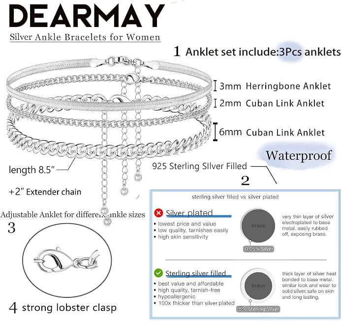 DEARMAY Gold Anklets for Women Waterproof, Non Tarnish14K Gold Plated Ankle Bracelets Set Stack, Summer Beach Jewelry Gifts for Vacation, Bikini Outfits for Women Mom Her
