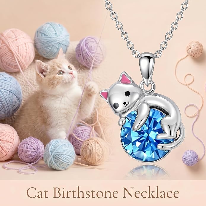 PELOVNY Teddy Bear Necklace for Women 925 Sterling Silver Bear/Highland Cow/Fox/Cat/Axolotl Birthstone Necklace Christmas Birthday Jewelry Gifts for Mom Daughter Wife Sister