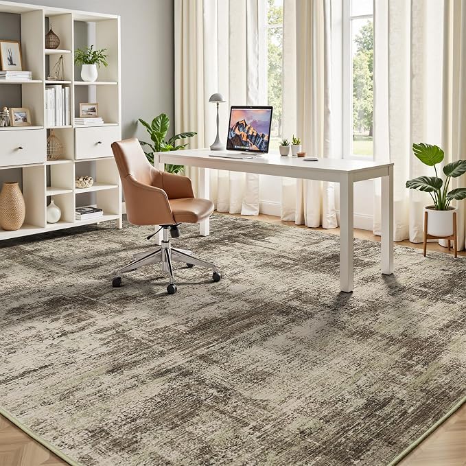 Lofus 5x7 Area Rug for Living Room, Brown Abstract Rugs with Non-Slip Backing, Neutral Modern Washable Carpet for Bedroom Dining Room Home Office Nursery Indoor
