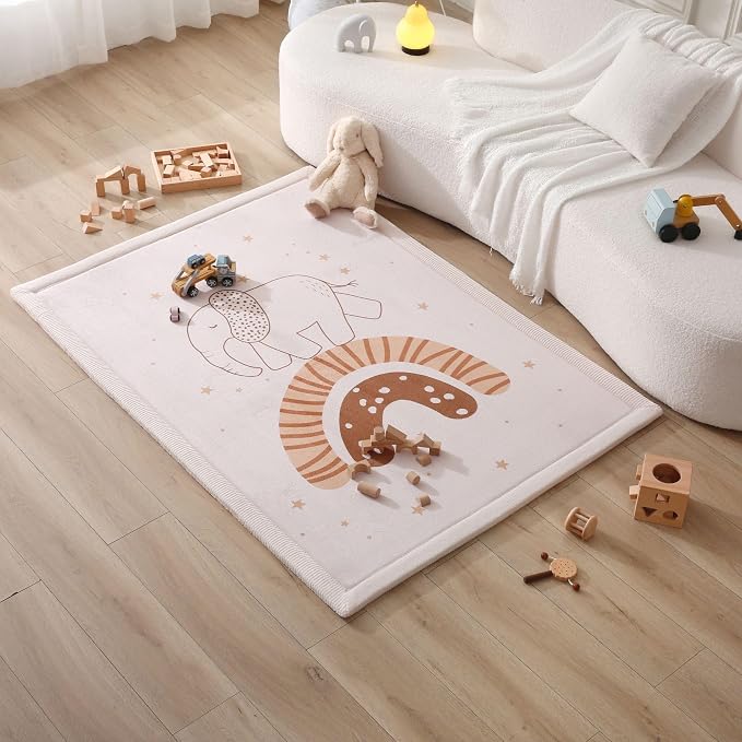 Hakuna Matte CloudSoft Baby Play Mat for Floor 47 x 67 Rainbow Elephant | Coral Velvet high-density foam Rug for Crawling Cozy Play – Non-Slip, Water-Resistant, Easy-Care Tummy Time Mat