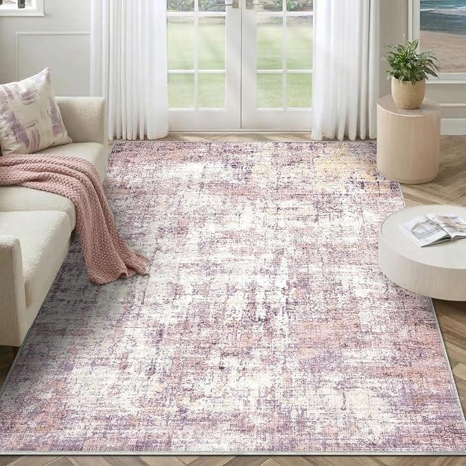 5x7 Area Rugs Washable Living Room Rug-No Slip Soft Carpets Modern Abstract Indoor Floor Stain Resistant Carpet for Bedroom Dining Room Farmhouse Nursery Home Office Pink