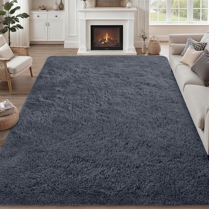 Fluffy Area Rugs 9x12 Living Room Bedroom: Ultra Soft Shag Rug Upgrade Non-Slip Non-Shedding Large Fuzzy Plush Carpet Indoor Floor Carpets for Kids Room Playroom Nursery Dorms Home Decor Grey