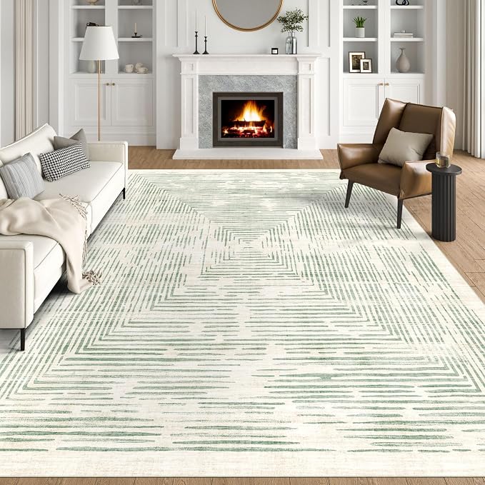 BLISSA 6x9 Area Rugs for Bedroom, Soft Washable Sage Green Lines Borderd Modern Abstract Throw Rug Non-Slip Striped Carpet for Living Room Dining Room Office Nursery Classroom Dorm Room Decor