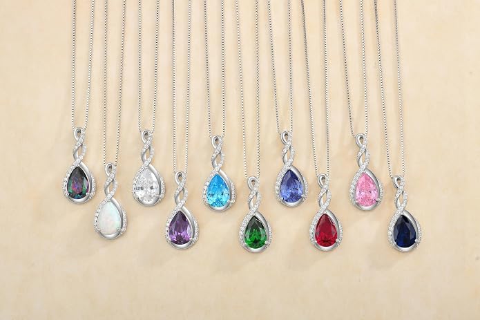 Fahonie 925 Sterling Silver Birthstone Necklace for Women,Infinity Teardrop Cubic Zirconia Pendant Necklace Anniversary Birthday Jewelry Gift for Women Wife Friend 18"+2" Chain