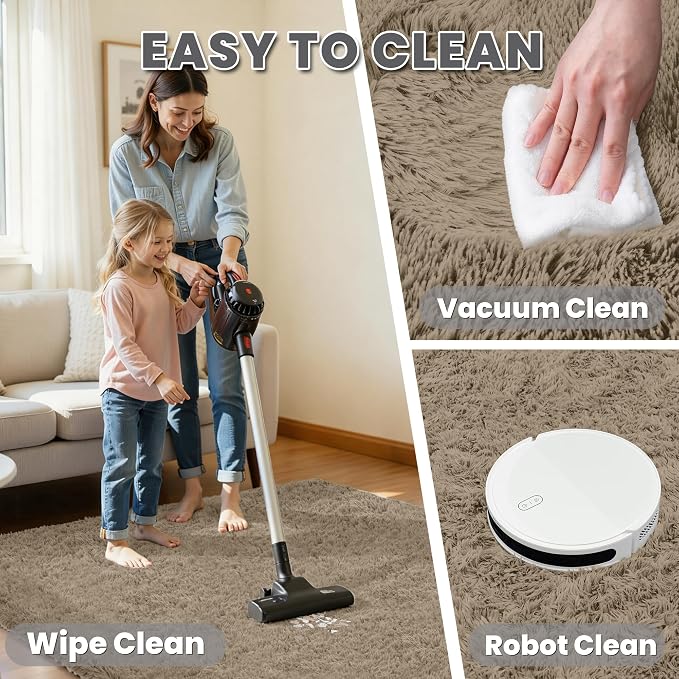 6x9 Area Rug for Living Room, Ultra Soft Fluffy Shag Rugs for Bedroom, Non-Slip Large Fuzzy Plush Rug Indoor Floor Carpet for Nursery Kids Office Dorm Modern Decor, Gray Camel