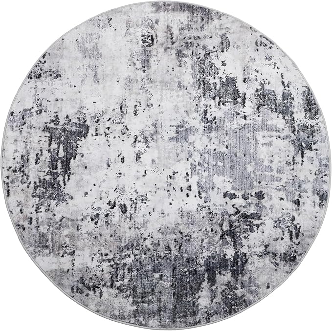 ROYHOME Modern Abstract 6x6 Round Area Rug Non Slip Non Shedding Rug Low Pile Stain Resistant for Bedroom Living Room Office Dining Room,Grey