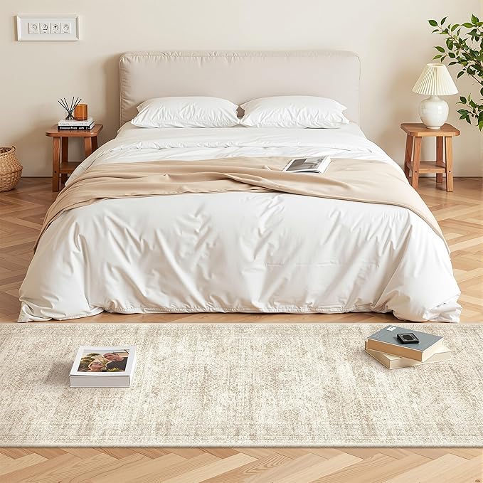 2x5 Rug Runners for Hallways Non Slip,Kitchen Rugs,Beige | Washable Rugs for Kitchen,Entryway,Bedroom,Bathroom,Nursery Room,Thin,Soft Runner Rug,Stain Resistant Indoor Carpet