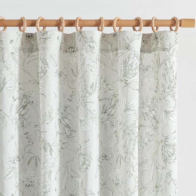 jinchan Floral Curtains 96 Inches Long Charcoal Grey Flower Linen Farmhouse Curtain for Living Room French Country Vintage Curtain Rod Pocket Curtains Set 2 Panels Gray Floral Printed