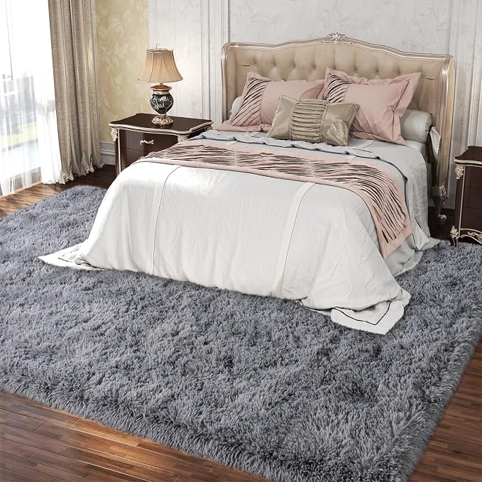Dssimo Super Fluffy 10x14 Rugs for Living Room, Modern Shag Grey Area Rugs, Soft and Cozy Plush Large Under Bed Carpet for Kids, Girls Boys and Teens Decorations for Bedroom Dorm Nursery Classroom