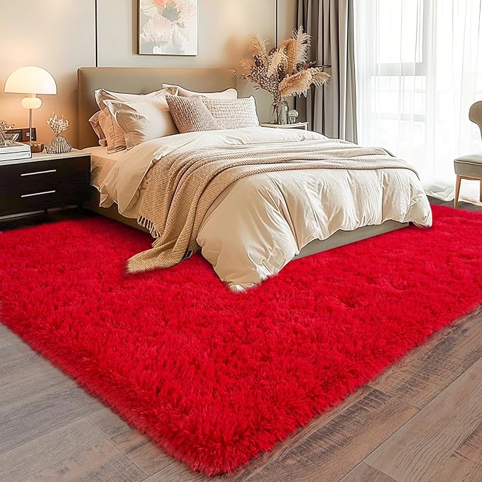 Dssimo Red Rug for Bedroom 4x6 Area Rugs for Living Room Shaggy | Soft Fluffy Bedside Indoor Floor Carpet for Kids,Girls Boys and Teens Deco Christmas Aesthetic for Dorm Nursery Classroom