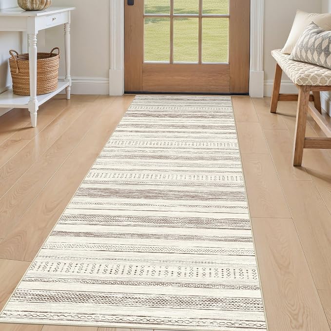 Tortania Area Rug 3x8 Runner Rugs - Washable Soft Neutral Boho Moroccan Farmhouse Rug Indoor Floor Carpet for Living Room Bedroom Kitchen Entryway Under Dining Table Home Office Decor - Beige