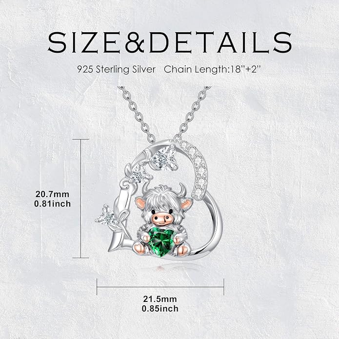 PELOVNY Teddy Bear Necklace for Women 925 Sterling Silver Bear/Highland Cow/Fox/Cat/Axolotl Birthstone Necklace Christmas Birthday Jewelry Gifts for Mom Daughter Wife Sister