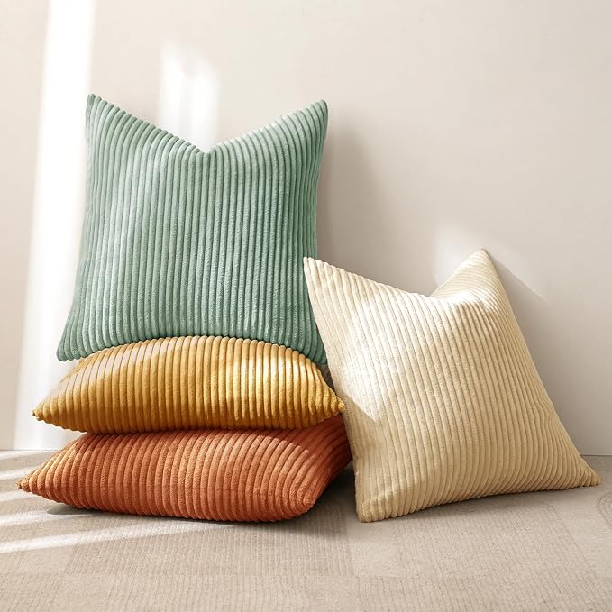 MIULEE Boho Farmhouse Throw Pillow Covers 24x24 Inch Set of 4 Summer Modern Natural Decorative Cushion Covers Soft Corduroy Fall Decor for Couch Bed Sofa Living Room Orange Teal Gradient Series