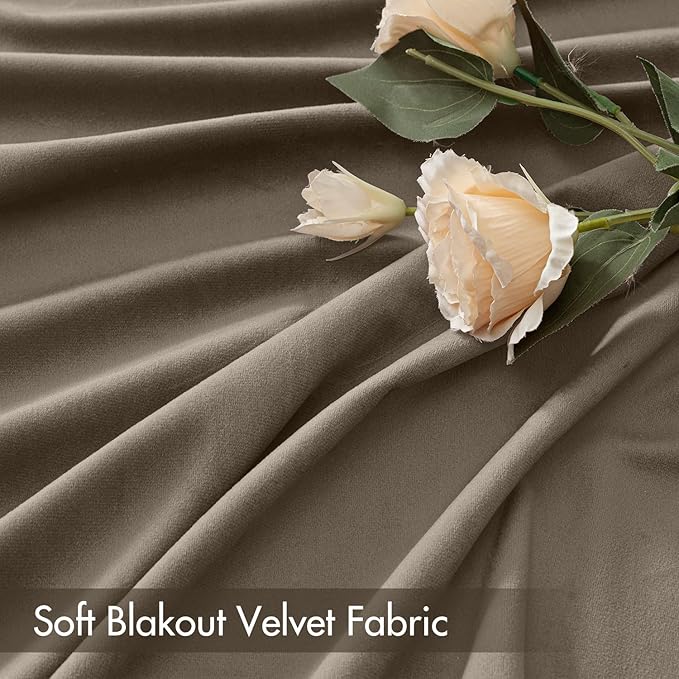 MIULEE Taupe Blackout Velvet Curtains Drapes 90 Inch Long 52"x90" Bedroom | Luxurious Bedroom Living Room Decor, Room Darkening, Thermal Insulated, Rod Pocket Design, Super Soft Fabric