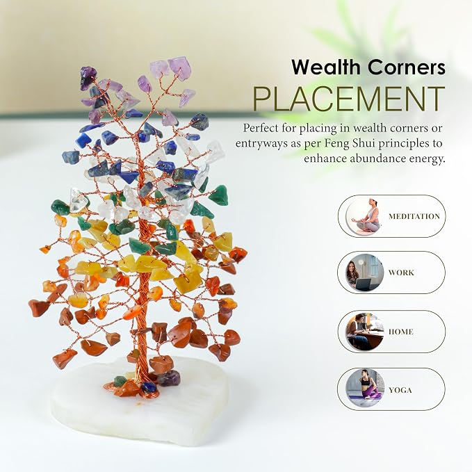 Crocon® Crystal Heart Base Tree of Life, Birthday Gifts for Women, 7 Chakra Healing Crystals Tree Brings Positive Energy, Good Luck, Feng Shui House & Office Desk Decor for Girlfriend & Wife Present