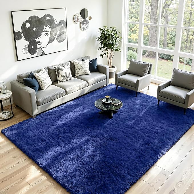 8x10 Area Rug for Living Room, Ultra Soft Fluffy Blue Rugs for Bedroom, Non Slip Large Shag Carpet, Fuzzy Plush Nursery Rug, Thick Washable Indoor Floor Carpets for Kids Office Dorm Home Decor