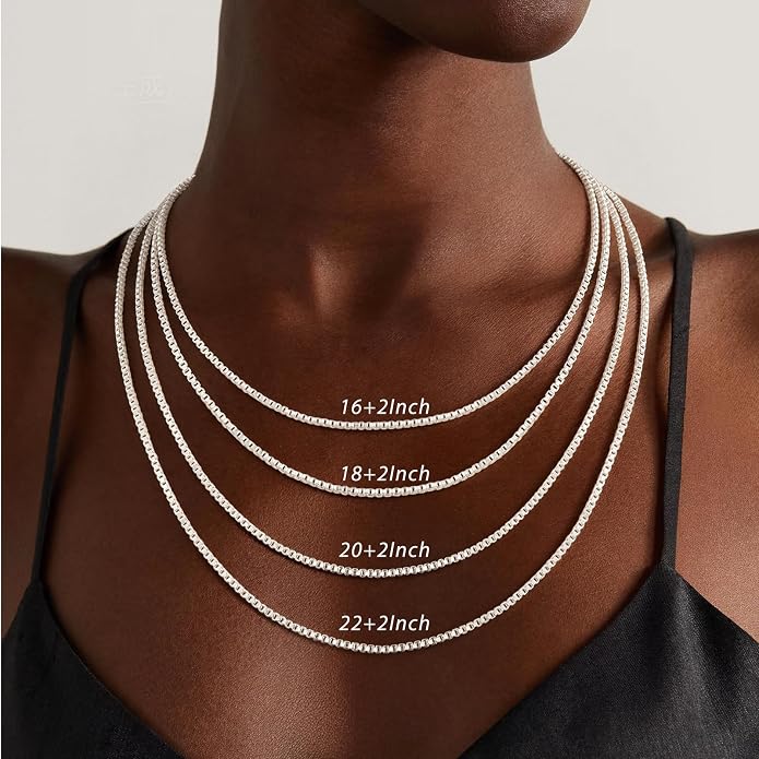 925 Sterling Silver Box Chain Necklace for Women - 1mm/1.5mm/2mm Italian Chains Jewelry Gifts for Women Mom Girlfriend 16 18 20 22 Inch
