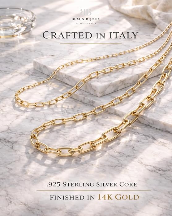 Paperclip Chain Necklace for Women | Sterling Silver or 14K Gold Plated | 2.8mm 3.2mm 5.5mm | 16–30 Inch Italian Link Layering Chain