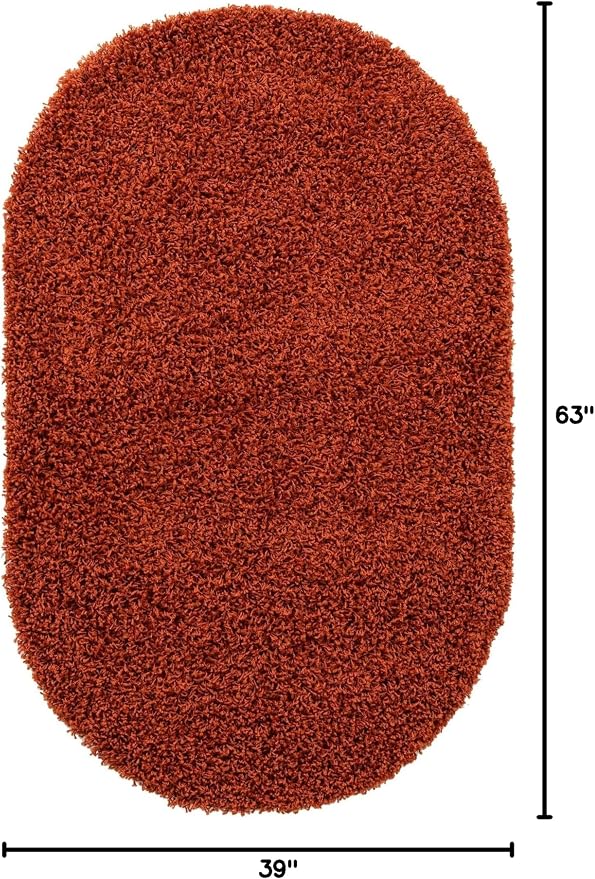 Unique Loom Solid Shag Collection Area Rug (3' 1" x 5' 3" Oval, Terracotta)