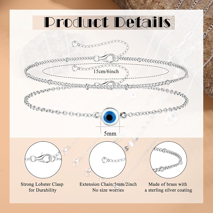 MILACOLATO 925 Sterling Silver Clasp Paperclip Chain Bracelets 14K White Gold Plated Solid Diamond-Cut Paperclip Chain Women Bracelet Adjustable Layered Satellite Beads Bracelets for Women