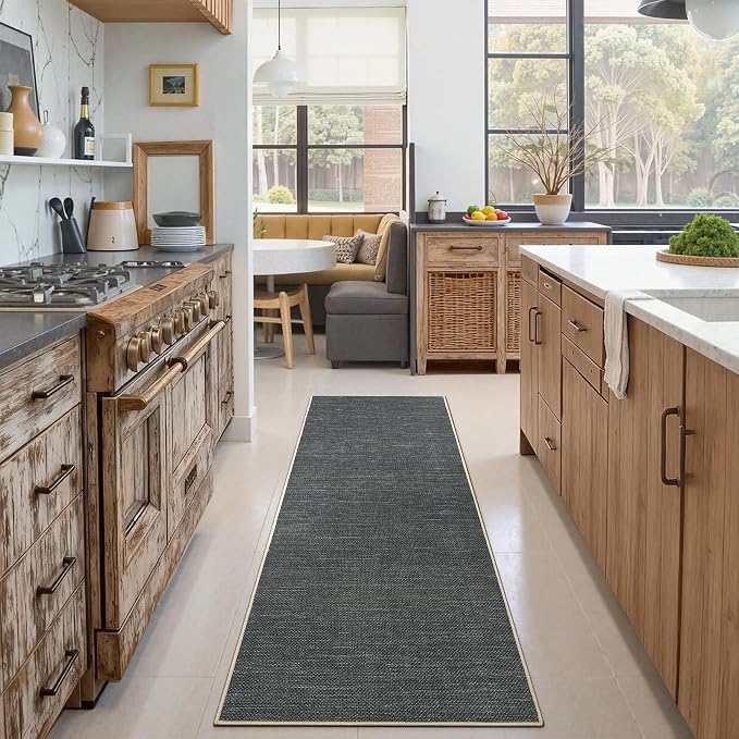 GarveeHome Easy Jute Runner Rug 2x8 Washable Non Slip Hallway Runner Rugs | Stain Resistant Low Pile Kitchen Throw Carpets Modern Solid Runners for Bedroom Nursery Entryway Living Room Dorm, Grey