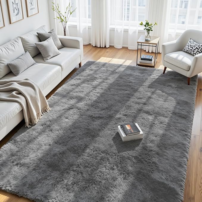 4x6 Area Rug for Living Room, Ultra Soft Fluffy Light Grey Rugs for Bedroom, Non Slip Large Shag Carpet, Fuzzy Plush Nursery Rug, Thick Washable Indoor Floor Carpets for Kids Office Dorm Home Decor