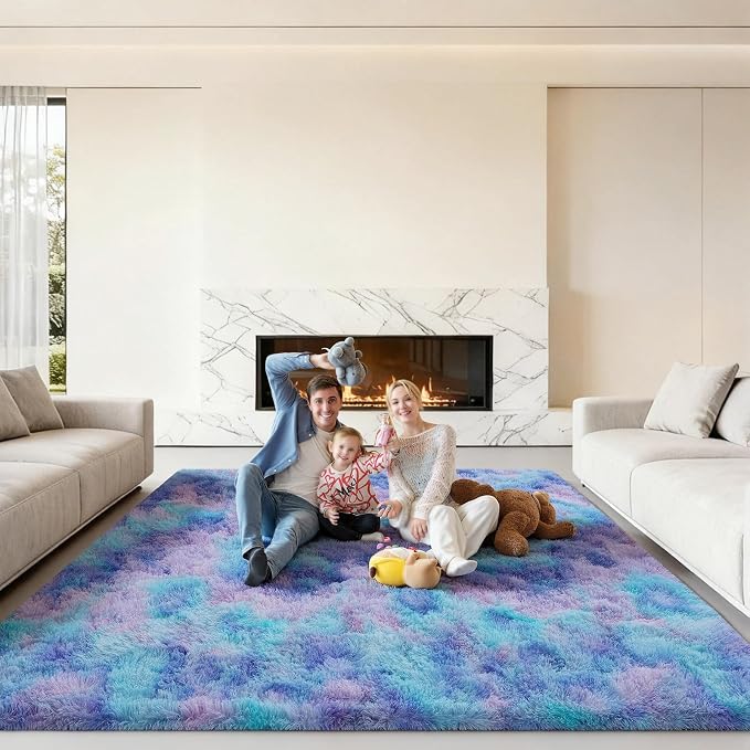Area Rugs 9x12 Living Room, Large Fluffy Rugs for Bedroom, Fuzzy Shag Soft Non-Slip Carpet for Kids Girls and Boys Nursery Dorm Indoor Room Home Decor (9ft X 12ft, Rainbow)