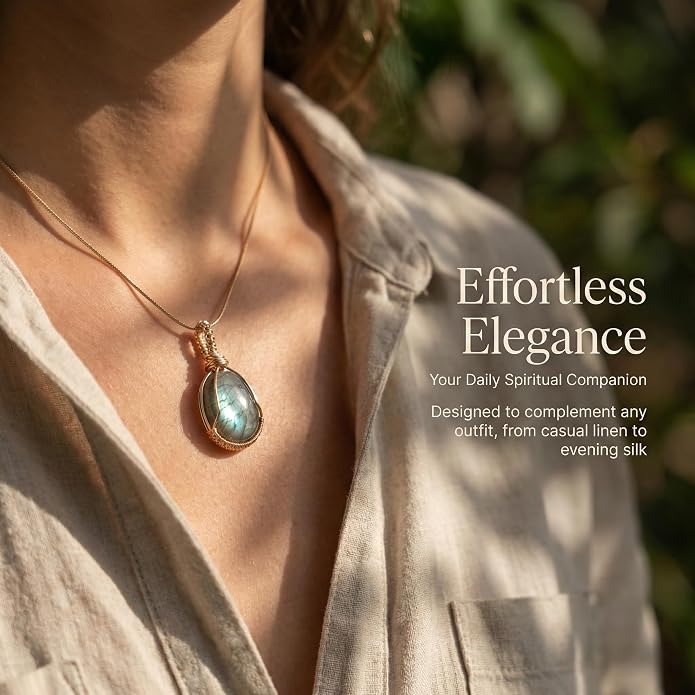 Natural Faceted Labradorite Pendant Necklace – Unique Stone of Magic & Transformation, Iridescent Flash Gemstone Jewelry, Handmade Healing Crystal Gift for Women, Birthday, Anniversary, Spiritual Awakening & Intuition