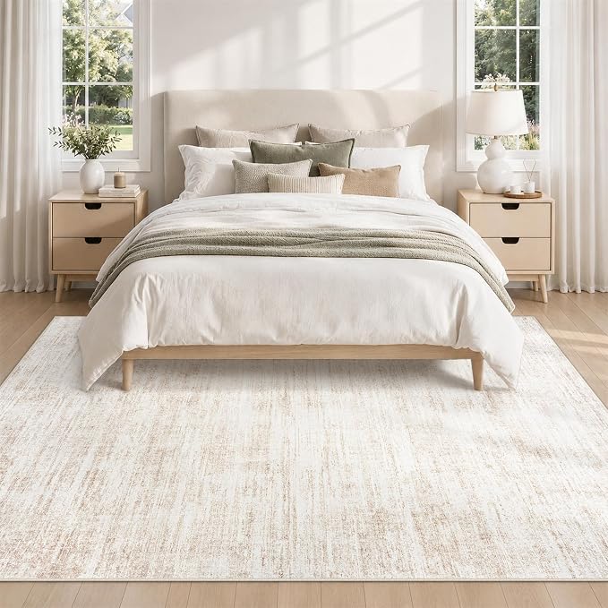 5x7 Area Rugs for Living Room Washable Rugs Neutral Abstract Large Rug Soft Modern Carpet Non-Slip Stain Resistant Low Pile Rug for Bedroom Dining Room Nursery Home Office Under Table Area Rug Beige