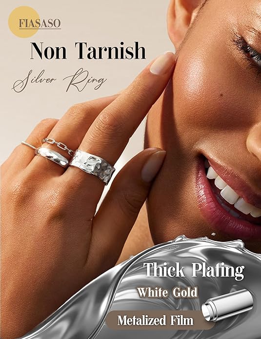 FIASASO Chunky Gold Rings for Women Non Tarnish - 4Pcs 14K Gold Plated Dainty Stackable Ring Set Trendy Hypoallergenic Thick Dome Statement Finger Knuckle Rings Pack Size 5-10