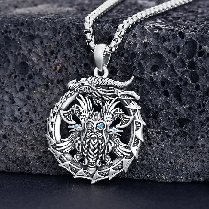 PELOVNY Odin Necklace 925 Sterling Silver Viking Pendant Norse God Jewelry for Anniversary Birthday Christmas Gifts Men Women