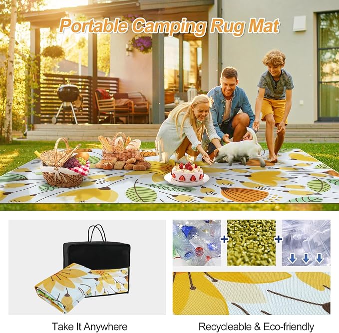 Lahome Floral Indoor Outdoor Rug, 6x9ft Non Slip Outdoor Patio Rug for Backyard Picnic, Soft Large Outdoor Camping Rugs for Balcony Deck, Washable RV Outdoor Rugs for Living Room Bedroom,Yellow