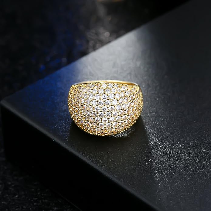 Diamond Accent Dome Ring - Sliver Fashion Rings for women Big Hollow Women Wedding Band Cubic Zirconia Statement Rings for women 5-11