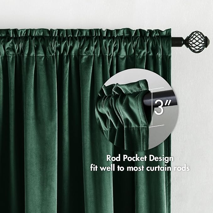 MIULEE Emerald Green Blackout Velvet Curtains Drapes 96 Inch Long 52"x96" | Luxurious Bedroom Living Room Decor, Room Darkening, Thermal Insulated, Rod Pocket Design, Super Soft Fabric