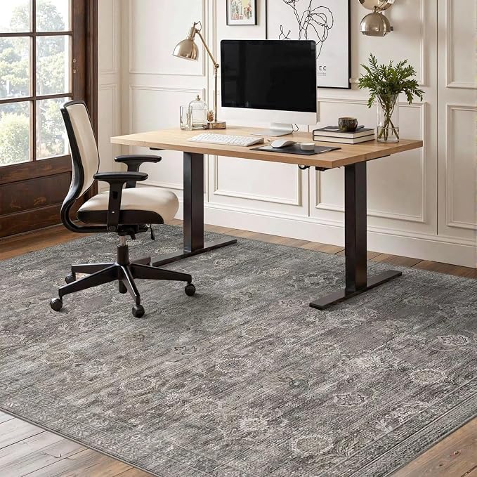 Rugxara 4x6 Area Rug for Living Room Bedroom Washable Rug, Taupe/Grey | Non Slip, Throw Rug for Entryway Dining Room Office Kids Room, Stain Resistant, Soft, Low Pile, Vintage Boho Retro Carpet