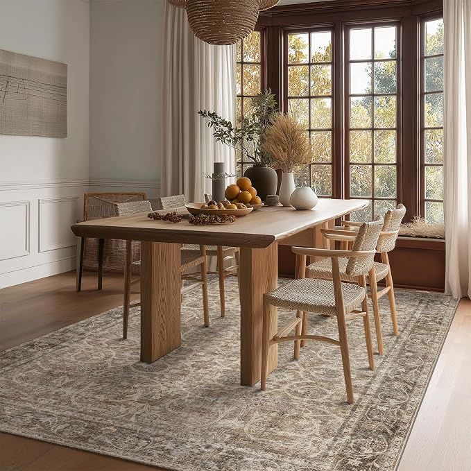 Washable Rugs for Living Room: 5x7 Area Rugs for Bedroom Ultra Soft Non-Slip Stain Resistant Vintage Boho Large Carpet for High-Traffic Dining Room - Farmhouse Decor