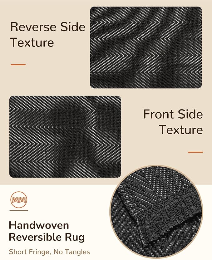 BESTSWEETIE 3x5 Washable Rug Hand-Woven Low Pile Soft Modern Farmhouse Bohemian Decor Reversible Braided Rugs with Tassels Throw Carpet for Living Room Bedroom Entryway Bathroom, Black White