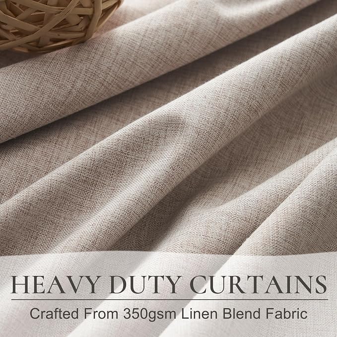 QJmydeco Flax Linen Curtains for Living Room 2 Panels Set, 8-3/4 ft Long Thick Burlap Look Decorative Blackout Curtains 105 inch Sound Drapes Noise Reducing Heavy Back Tab/Rod Pocket (W50 xL105)