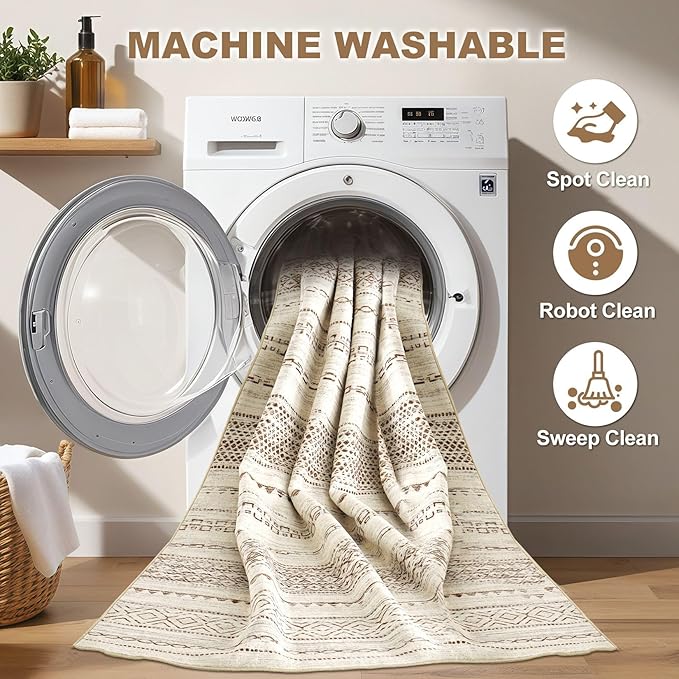 Nakagishi Boho 4x6 Area Rug Living Room Rugs Machine Washable Brown | Soft, Pet & Kid Friendly, Carpet for Living Room/Bedroom/Office/Kitchen/Nursery, Daily Home Decor Stain Resistant Moroccan