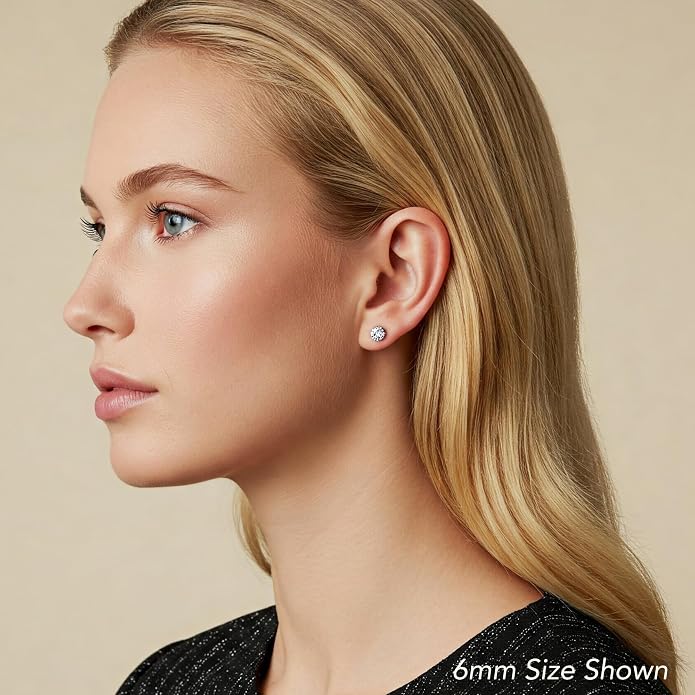 14k White Gold Solitaire Round Cubic Zirconia CZ Stud Earrings in Secure Screw-backs