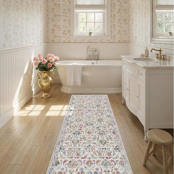 Colorful 2x6 Runner Rug for Hallways Bed Side Kitchen, Boho Washable Low-Pile Floor Entryway Long Bathroom Mat, Non-Slip Laundry Room Washstand Front Carpet 24x72 Inch