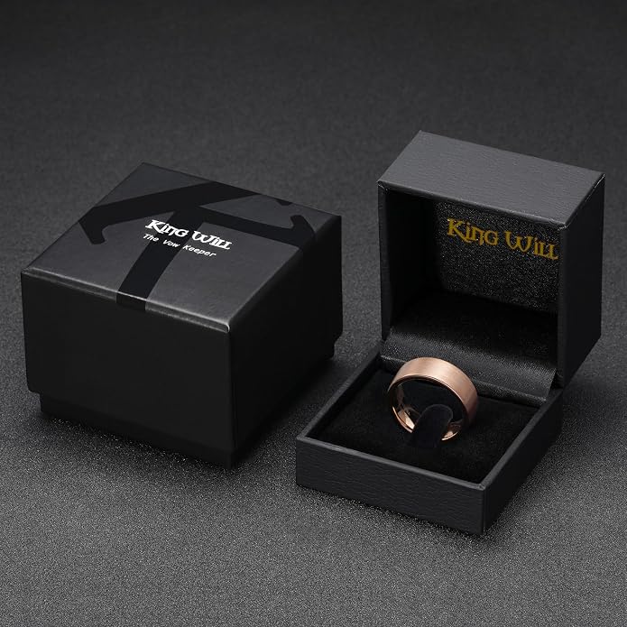 King Will Basic Gold/Rose Gold/Brown Plated Tungsten Wedding Band for Men/Women, 2mm/4mm/6mm/8mm/10mm/12mm Width Band Rings, Pipe Cut Matte Brushed Finish Cigar Band Ring Comfort Fit