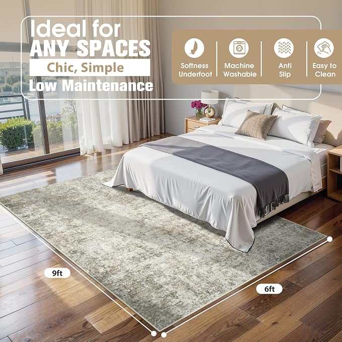 6x9 Area Rugs for Living Room Rug Washable: Abstract Rug for Dining Room Bedroom Carpet Non Slip 6 by 9 Indoor Modern Nursery Home Office Beige Brown